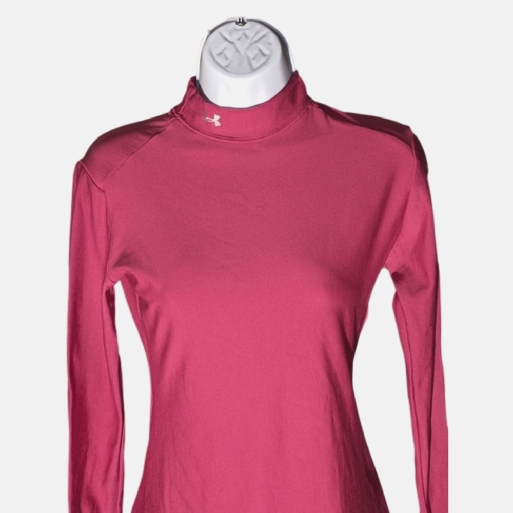 Under Armour Women's ColdGear Mock Neck Base Layer Shirt - Fuchsia Pink